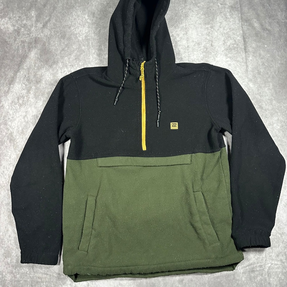 Billabong Adventure Division‎ Fleece Hoodie Half Zip Colorblock Black Green M